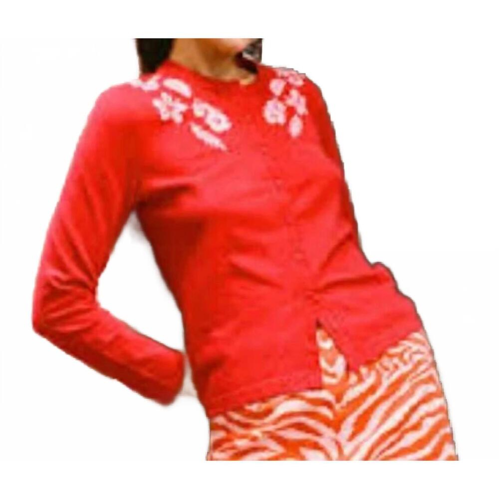 NEW EM ON HOLIDAY hibiscus island cardigan in red/peach